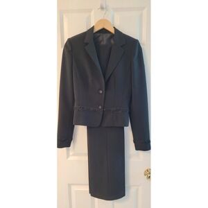 Custom Made Career Black Suit 3 Pc Lined Jacket Blazer pants skirt Suit set Sz S